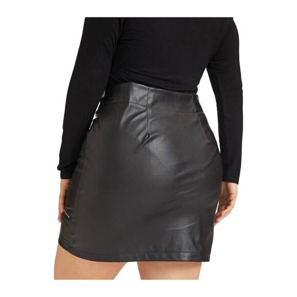 Faux Leather Mini Skirt With Zippers- Size 24 - Picture 4 of 7